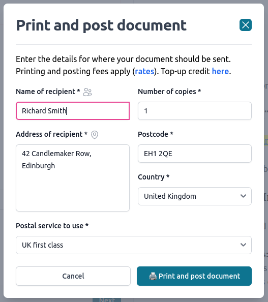 Example of print and post